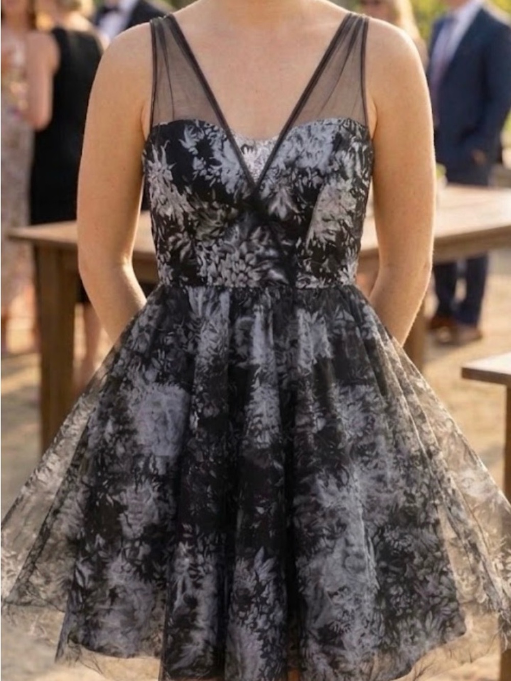 Black Floral Mesh Fit-and-Flare Mini Dress NWOT